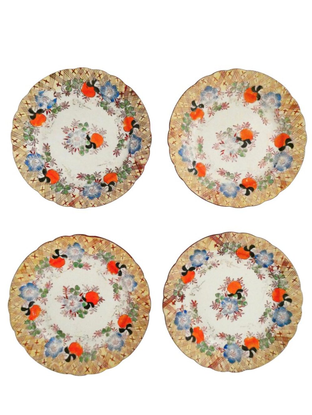 vtg 40s ROYAL TRICO hand painted Floral salad snack plates set of 4 Japan
